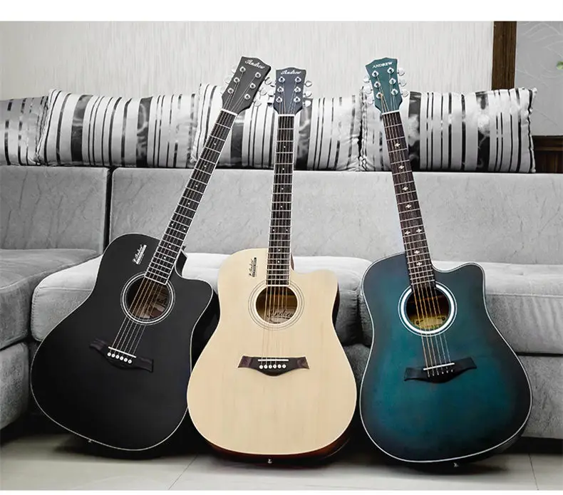 40/41 дюймов гитара акустическая народная гитара для начинающих 6 струн Липа с комплектами черная деревянная гитара цвета