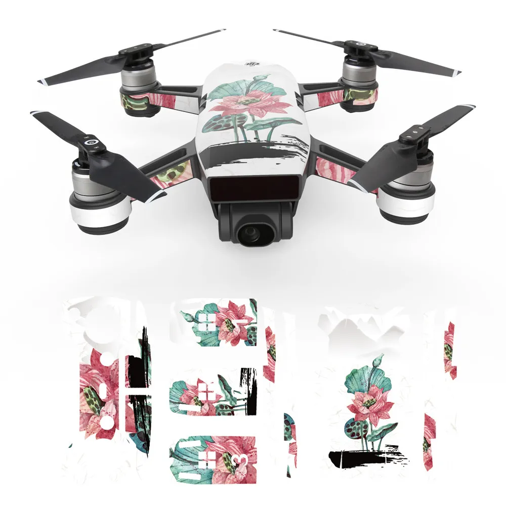 Lotus Flower Priting Waterproof Decal Skins Wrap Sticker Body Protector For DJI Spark Mini Drone Sticker Kits Fashion QIY27