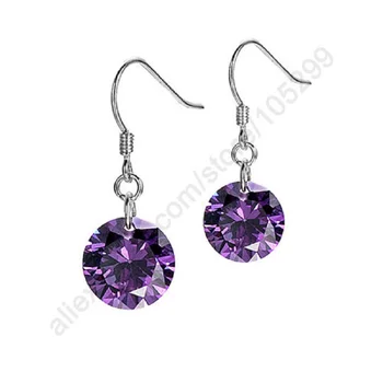 

Pure 925 Sterling Silver Jewelry Purple Cubic Zirconia CZ Crystal Stone Hook Earring Wedding Accessories