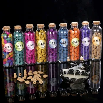 

66pcs/Box Glass Bottle Package Natural Smoke Backflow Cones Incense Bullet Back Flow Pagoda Incenses Tower Incense Sandalwood