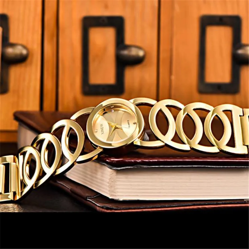 Горячая XINEW женские модные часы из нержавеющей стали ремешок аналоговые кварцевые наручные часы 80620