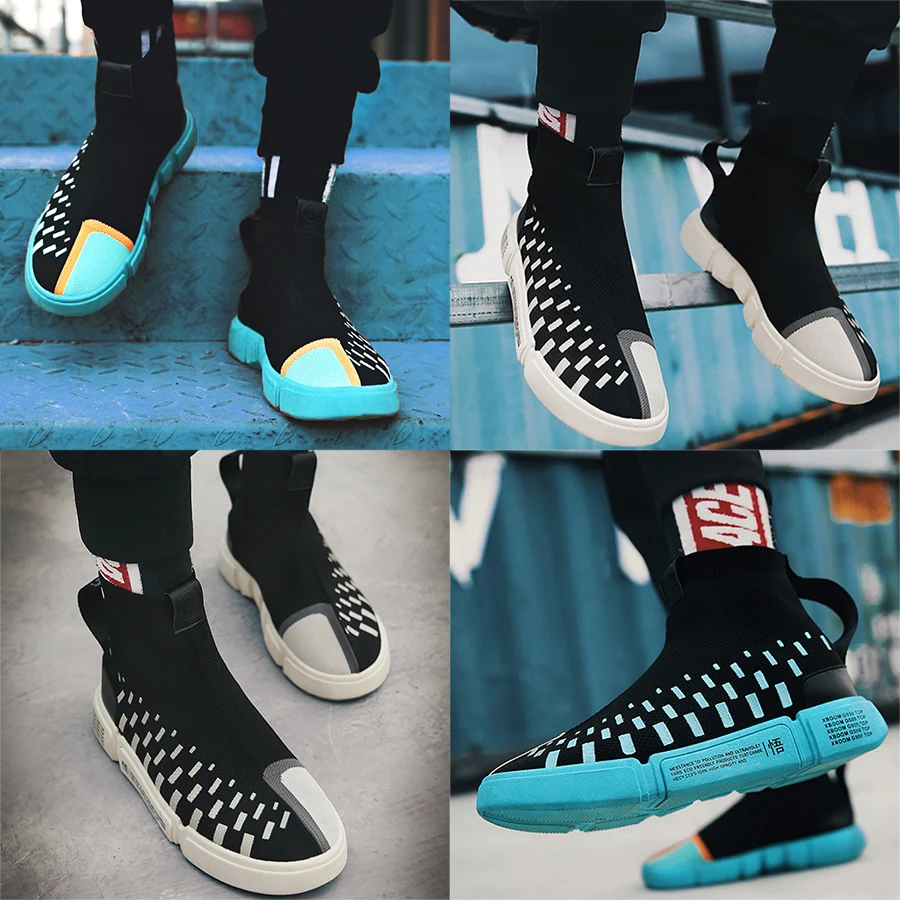 

QWEDF New Mesh Ankle Men's boots Fashion light Sneakers Shoes Men Autumn Lace Fly Weave Plus Size 39-46 Men Casual Shoes DP-142