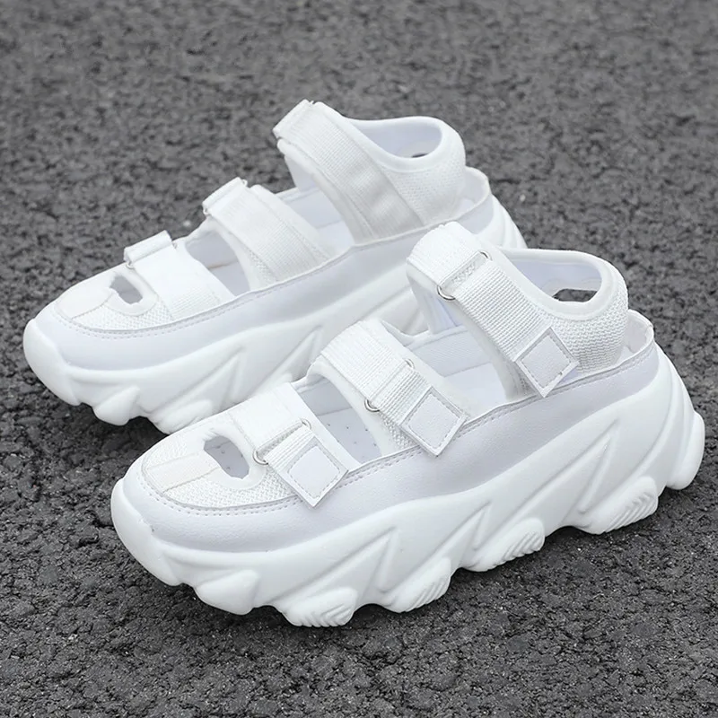 

New Summer Chunky Sneakers Women Trainers White Wedge Sneakers Closed Toe Sport Shoes Woman Platform Sandals basket femme KY-19
