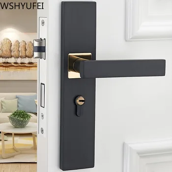 

Black solid space aluminum door locks Continental bedroom minimalist interior door handle lock cylinder security locks Packages