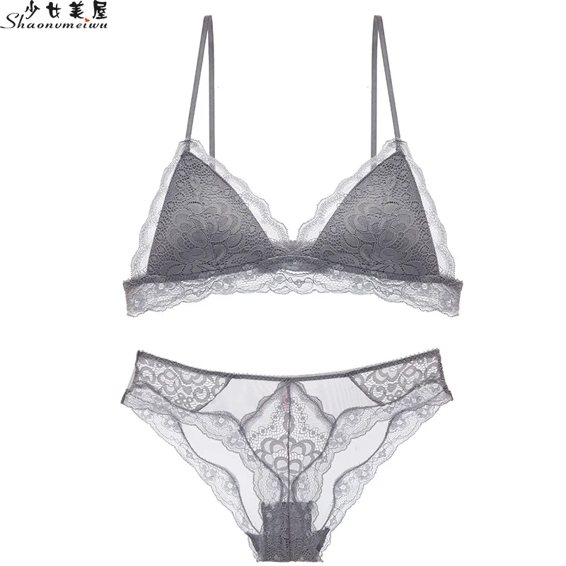 Shaonvmeiwu مثير الدانتيل الملابس الداخلية ، الفتيات غرفة من الجمال ، رقيقة الثلاثي كوب bralette البرازيلي مجموعة دون الصلب الدائري