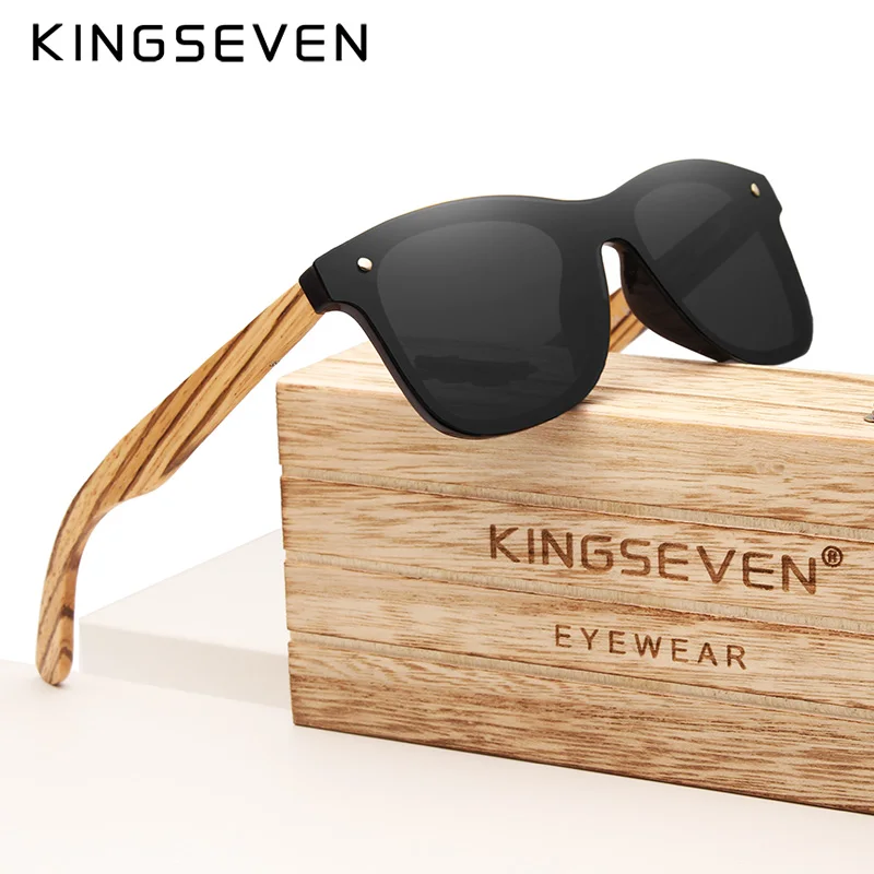 KINGSEVEN серые поляризованные линзы новые солнечные очки из дерева зебрано для женщин и мужчин люксовый бренд Винтажные Солнцезащитные очки в деревянной оправе очки ретро - Цвет линз: Gray Zebra wood