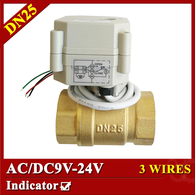 

AC/DC 9V-24V electric ball valve NPT/BSP 1'' DN25 3/7 wires motorized ball valve with indicator 2 way electric valve