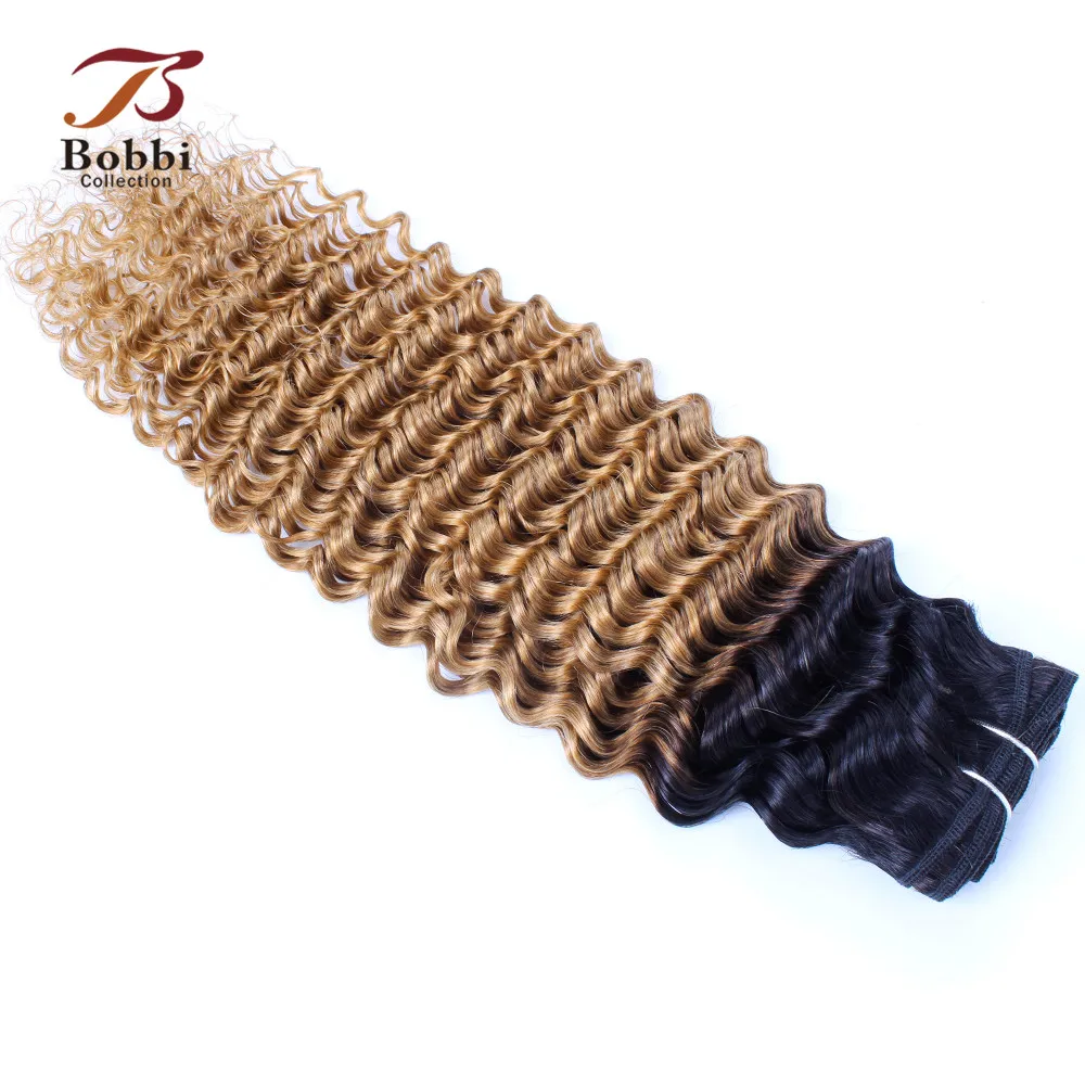 Bobbi Collection 1 Bundle T 1B 27 Ombre Honey Blonde Brazilian Tight Curly Hair Weave 10-22 inch Remy Human Hair Extension