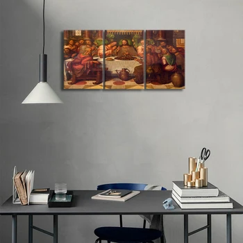 

Wall Poster Frames In Modular 3 Pieces Last Supper High Quality Canvas Painting Living Room Printed Cuadros Decoration Pictures