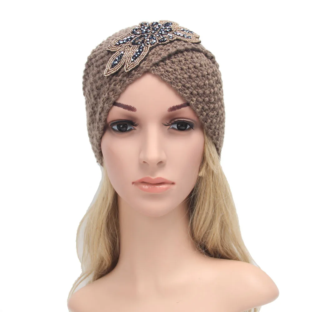 Women India Cap Autumn Winter Rhinestone Knitting Beanie Hat Cross