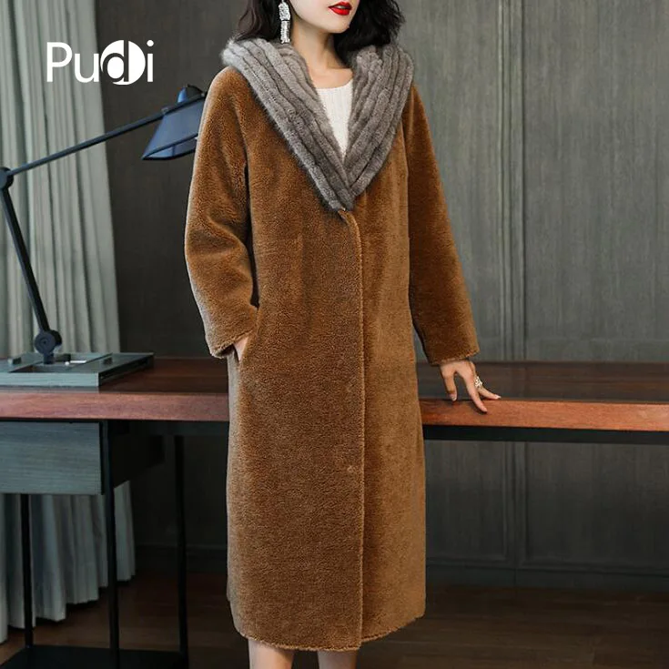 Veste Réel Véritable Laine Manteau Gilet De Pardessus Hiver Fourrure Chaud Col Pudi Dame Fille Loisirs Femmes Vison B181165 nqWxXwAcz0