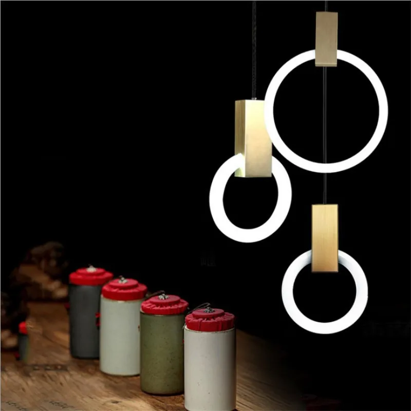 

Nordic Minimalist Rings Pendant Lamp Arcylic Circle Wood Art Led Ring Light Luxury Hotel Room Living Room Cafe Light Fixture