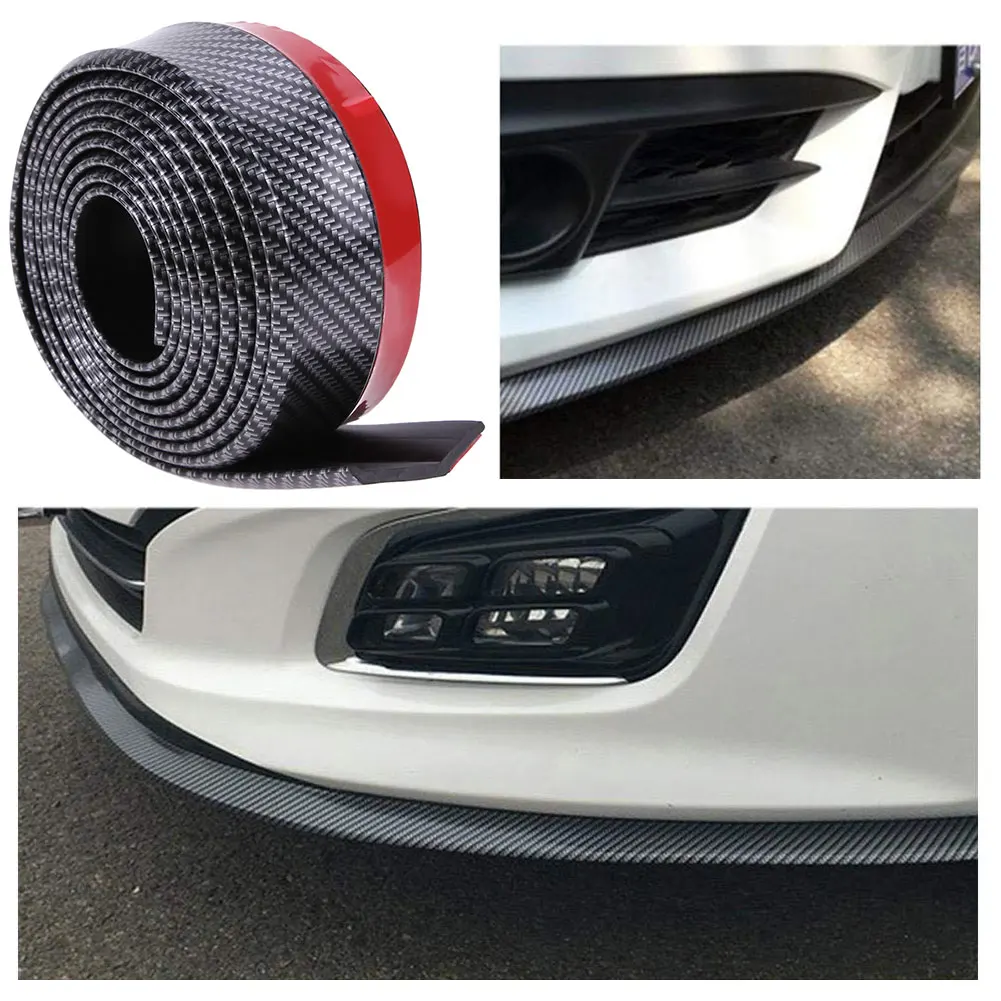 

2.5M Universal Car Front Bumper Lip Rubber Protector Carbon Fiber Car Exterior Sticker Lip Skirt Protector Car Bumper Strip