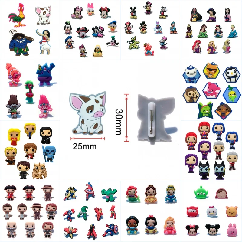 

4-11pcs/lot Trolls Avenger Outlander Cartoon Figure Brooch Pin Button Badge Kids Gift Bags/Clothing/Hat Accessory Party Favors