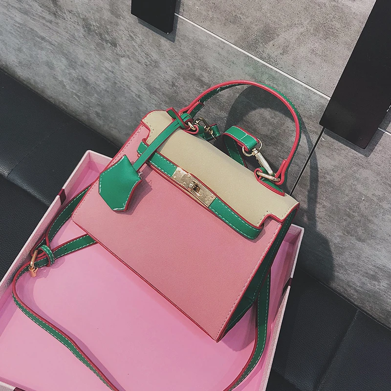 

2018new handbag color matching lychee Kally bag PU leather handbag high quality PU leather shoulder diagonal bag .can print logo