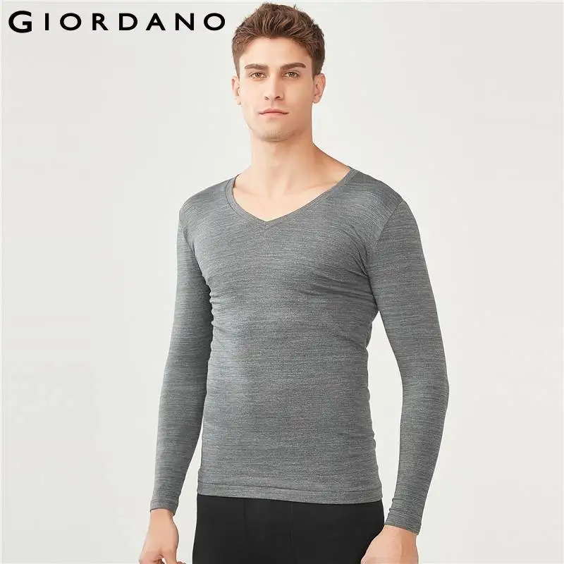 Giordano Men Undershirt Men G Warmer Serie V Neck Stretchy Long Sleeve