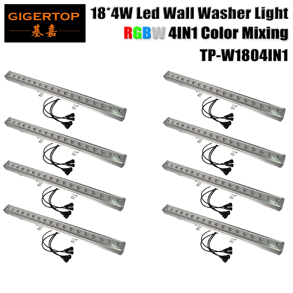 TIPTOP 8XLOT Linear High Power LED Wall Washer Light Ultra Thin 18x4W RGBW 4IN1 Color DMX 4/8CH Waterproof Aluminum Alloy Case