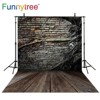 

Funnytree backdrops for photography studio vintage old brick wall root wood floor professional background photocall photobooth