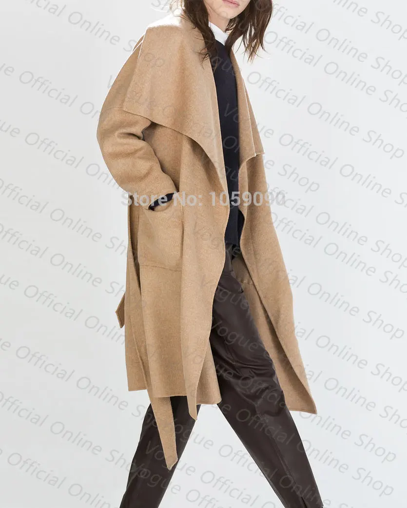 Cachemire Femmes Poches 2015 Irrégulière Le Virage Couleur Grandes Chameau Revers Grand Mode kaki Tranchée Bas Manteau Vers Kaki long Laine Solide Bleu X Ceinture aa15qCxw