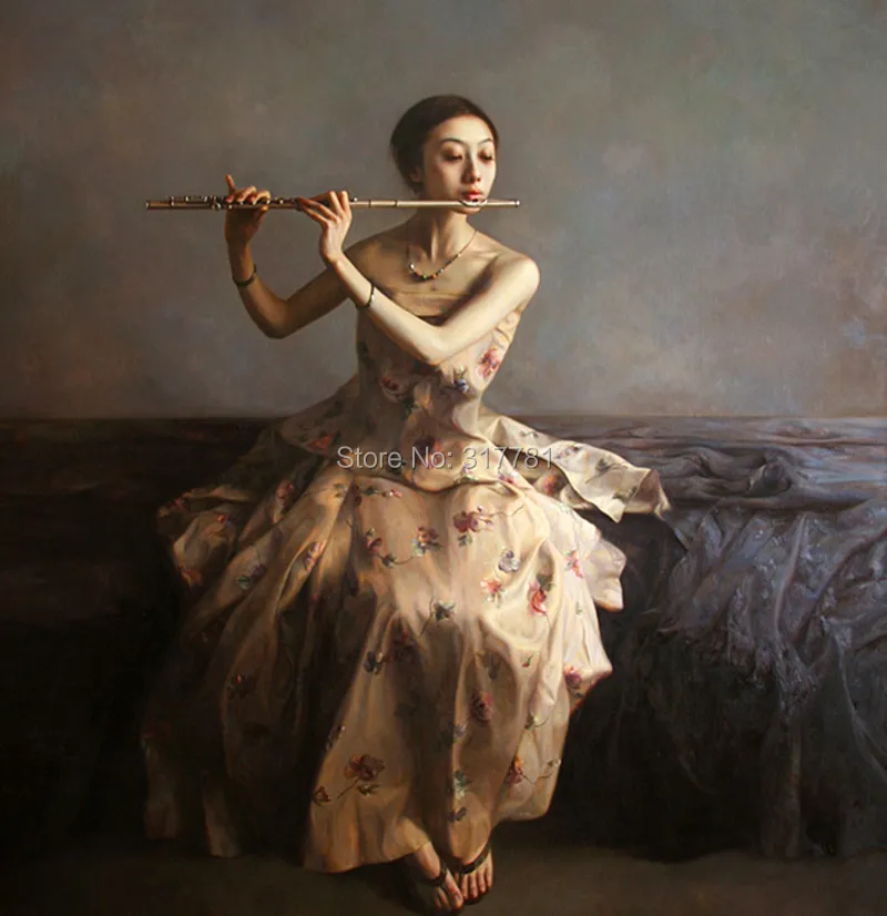 100 Hand painted canvas reproduction Chinese Museum oil painting GIRL PLAYING FLUTE 1338in