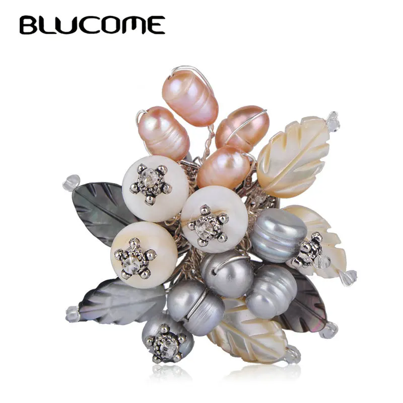 

Blucome Natural Freshwater Pearl Handmade Flower Brooches Beads Jewelry For Women Party Banquet Hat Scarf Clothes Accessories