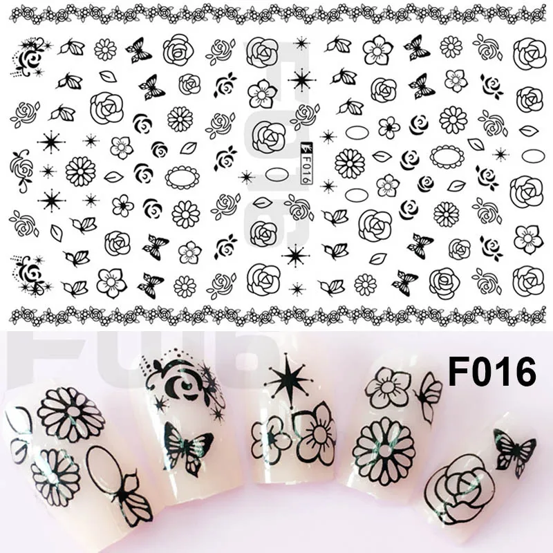 1 лист эскиз цветок элегантный клей ремесло наклейки на ногти цветок DIY маникюр слайдер 3D ногтей советы декоративные наклейки - Цвет: 16
