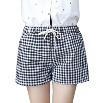 

Fashion New Plaid Shorts For Women Casual Loose Drawstring Pockets Shorts Elastic Waist Summer Cotton Short Pants Plus Size 3XL