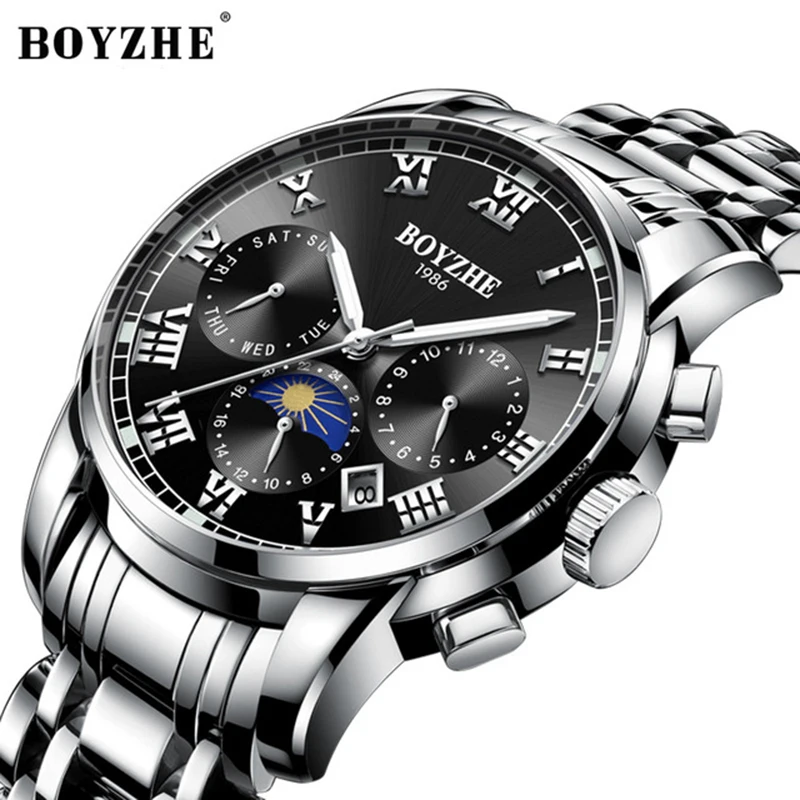 Мужские деловые часы BOYZHE модные автоматические механические наручные часы из нержавеющей стали водонепроницаемые спортивные часы Relogio Masculino