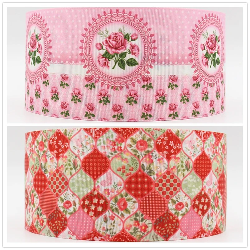 

10 yards lot 22mm 38mm 75mm Flower design printed grosgrain ribbon for hairbow
