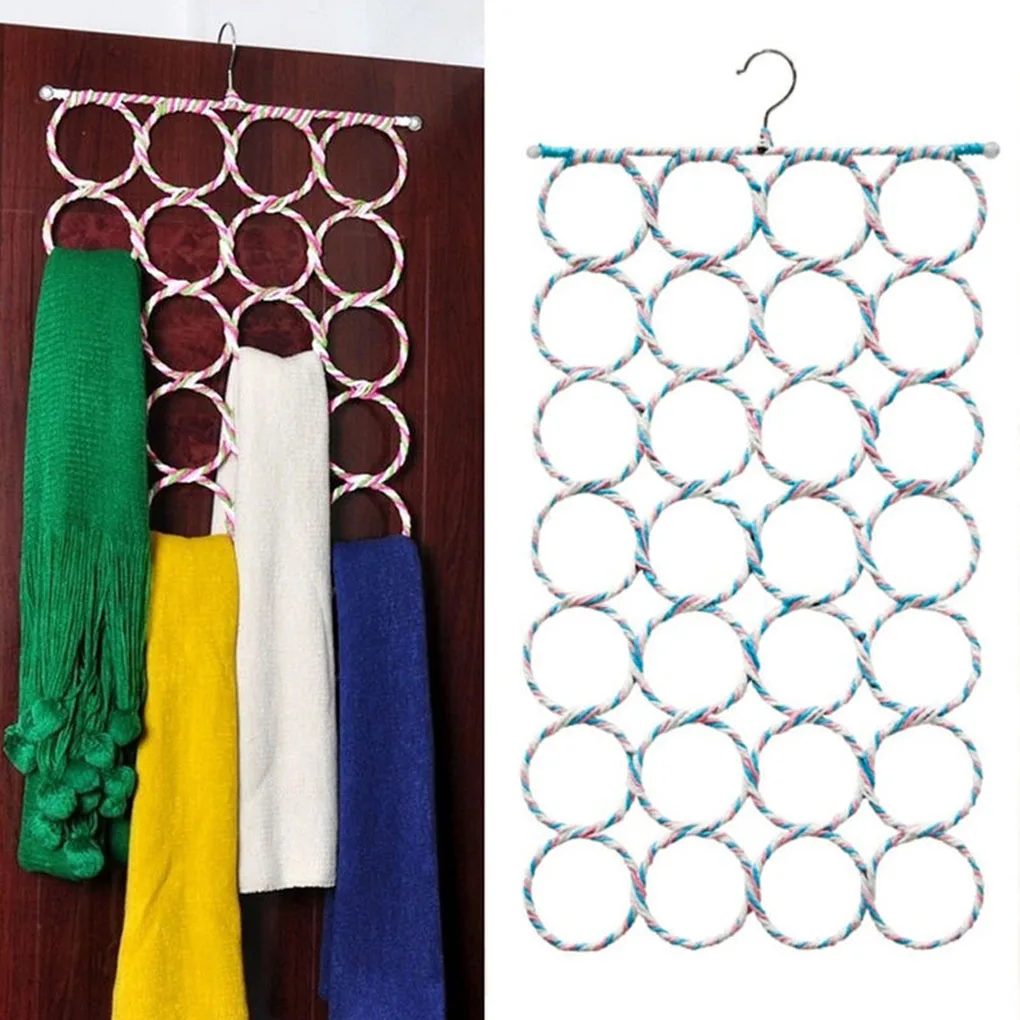 

Color Random 28 Ring Scarf Tie Multifunctional Foldable Hanger Belt Hook Storage Clothes Organizer