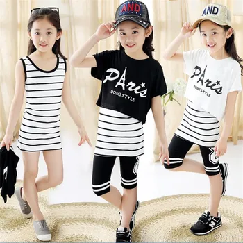 

2018 new children's clothing girls summer suit children's sports-old girl three-piece suit girls