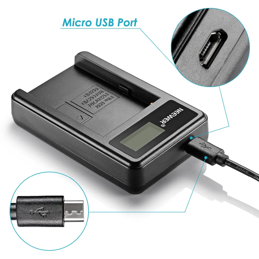 Neewer Micro USB Батарея Зарядное устройство + 2 шт в комплекте 2600 мА/ч NP F550/570/530 Замена