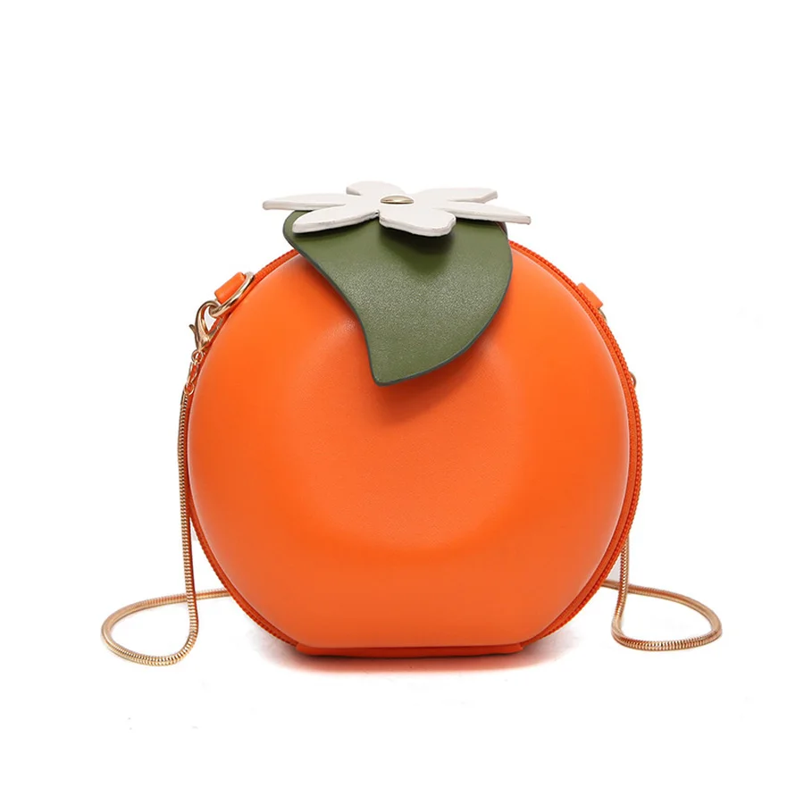 

Fashion Personality Persimmon Design Carton Print PU Leather Round Chains Shoulder Bag Women Handbag Purse Ladies Messenger Bag