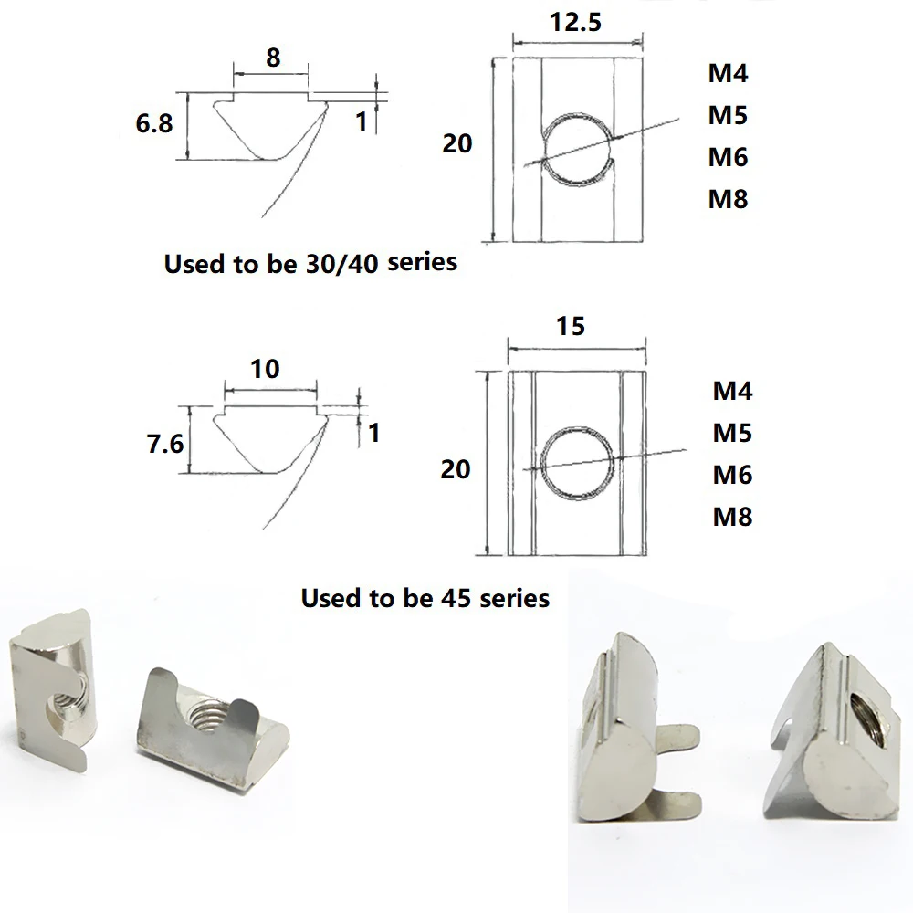 10 шт. M4 M5 M6 M8 европейских Стандартный шрапнель Гайка Блок для 3030/4040/4545 Алюминий профиль серии упругие гайка ЕС Стандартный