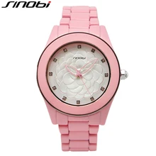 SINOBI De Mode Femmes de Fleur Cadran Montre Strass Bracelet Montre Femmes Imité Dames En Céramique Montres 2016 Relojes Mujer