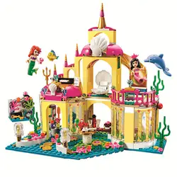 Принцесса Ариэль замок кирпичи подводный дворец Девушка Строительные блоки строительные блоки игрушки для детей, подарки совместимы с