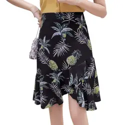 В богемном стиле с принтом ананаса летний рыбий хвост юбка Женский 2018 корейский Chic Нерегулярные оборками Высокая талия юбка Для женщин Saias