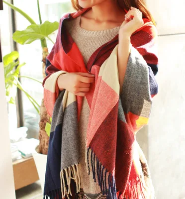 Зимний шарф для женщин плед шарф длинный модный теплый кашемировый шаль вязаные шарфы женский палантин Bufanda кисточкой - Цвет: 1