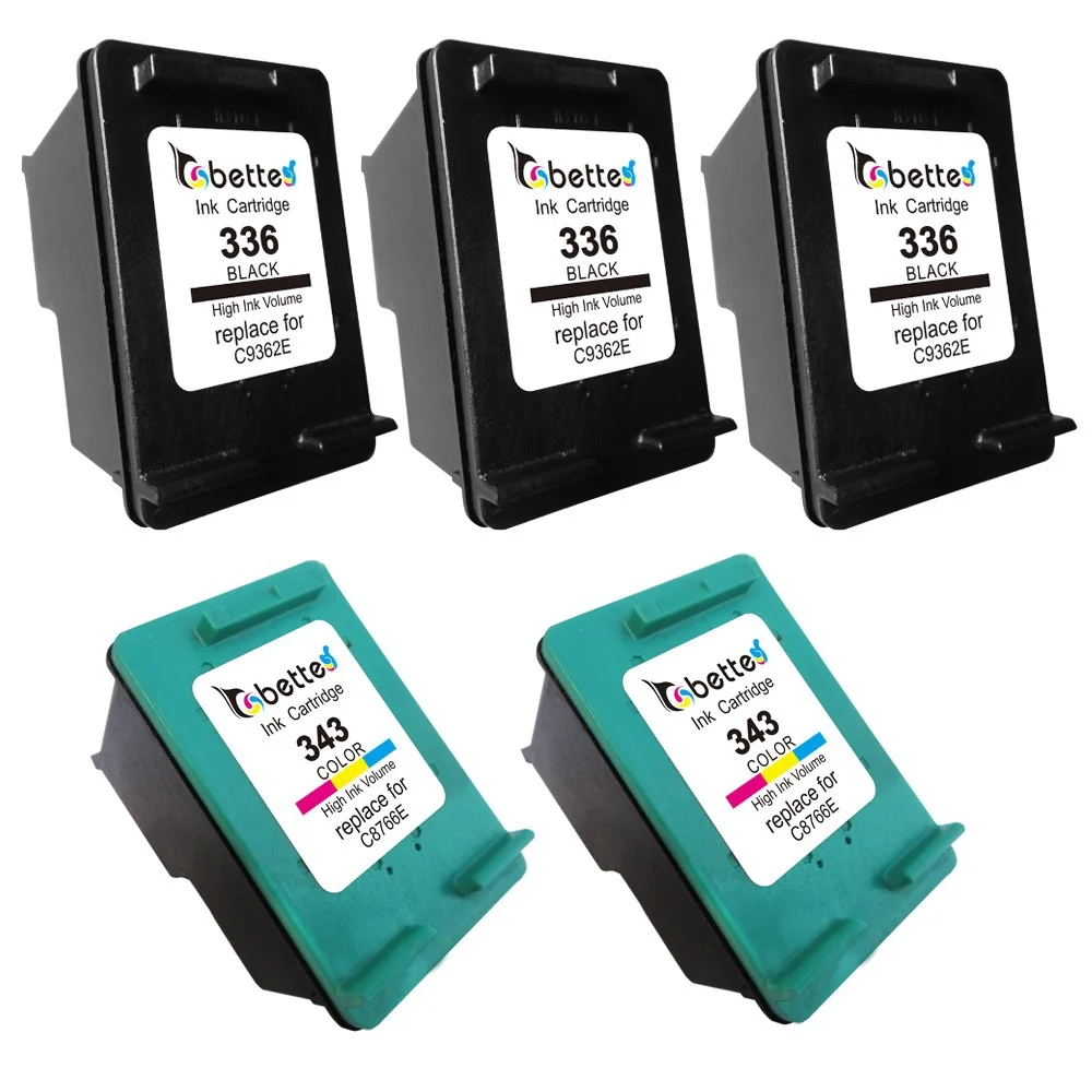 

5PK,BETTE Ink Cartridges Replacement for HP 336 343 Photosmart C3100 C3110 C3125 C3135 C3140 C3150 C3170 C3175 C3180 C3188 C3190