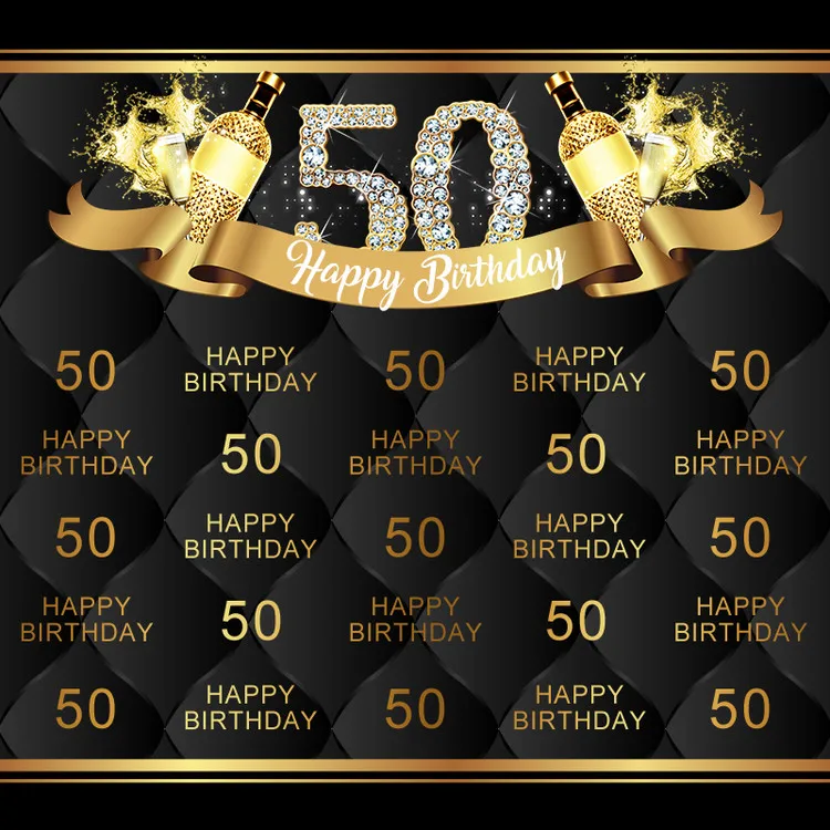 Шаг и повтор фон для фотостудии роскошный 50-й день рождения Черный Золотой Фон фотосессия 5x7ft