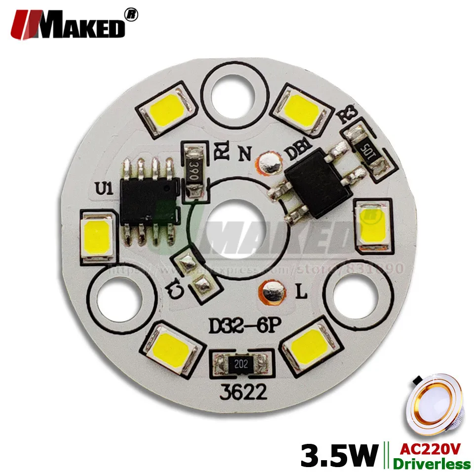 AC220V светодиодный модуль 3 W 5 W 32 мм 100lm/W светильники PCB Алюминий плиты белый/теплые SMD2835 смарт-ic драйвер для светильник потолочный лампы