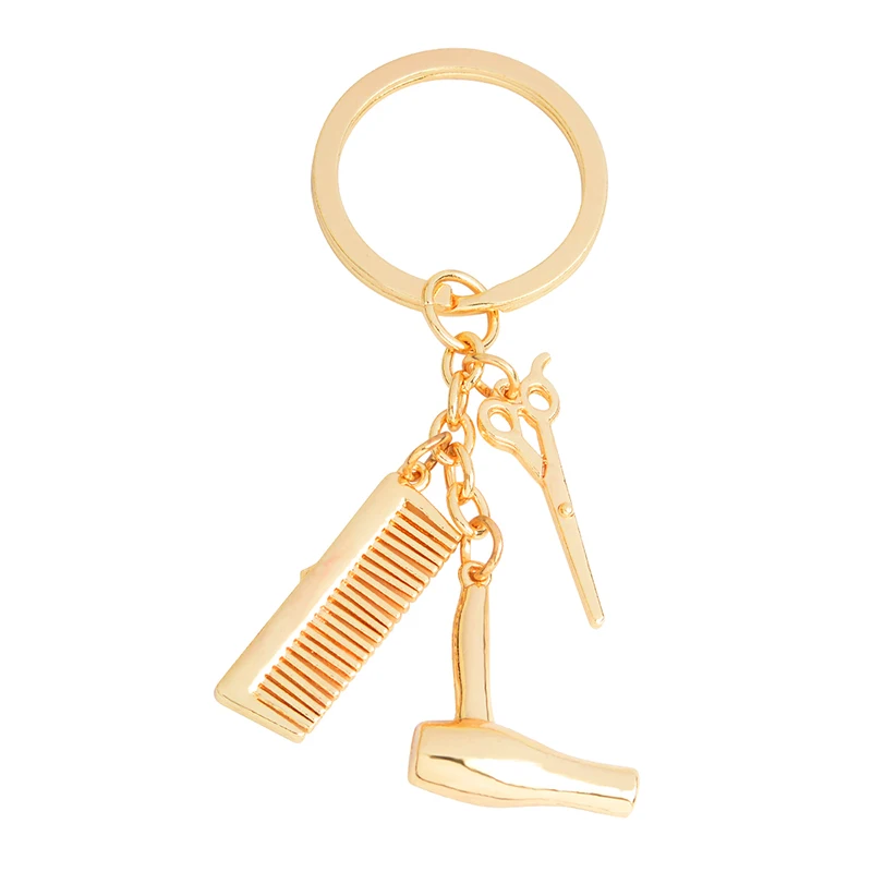 Fashion Hairstylist Keychain Comb Hair dryer Scissors Key chains Alloy