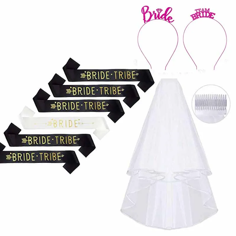 Команда надпись «Bride Tribe», платье подружки невесты, резинка для волос браслет завеса тиара створки девичник вечеринка Свадьба Свадебные украшения для душа