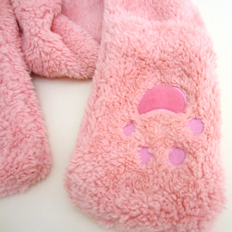Fleece Baby Girls Neck Scarf Winter Kids Warm Scarves Super Soft Polyester Scarf Sweet Princess Pink Pocket Scarves Cute Red Bear's Paw (4)