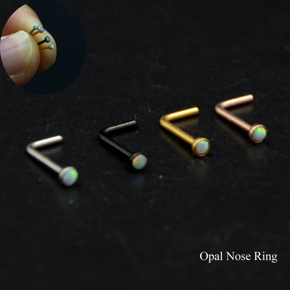 1pc Surgical Steel L Shape Nose Screw Ring Opal Nose Bone Stud Retainer