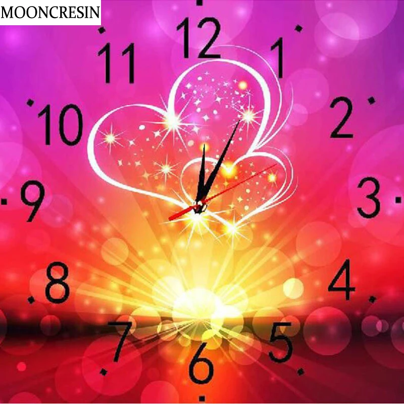 cheap Diy Diamond Embroidery Fireworks Love Diamond Painting Full Square Rhinestone Cross Stitch Crystal Mosaic Wall Clock Decoration