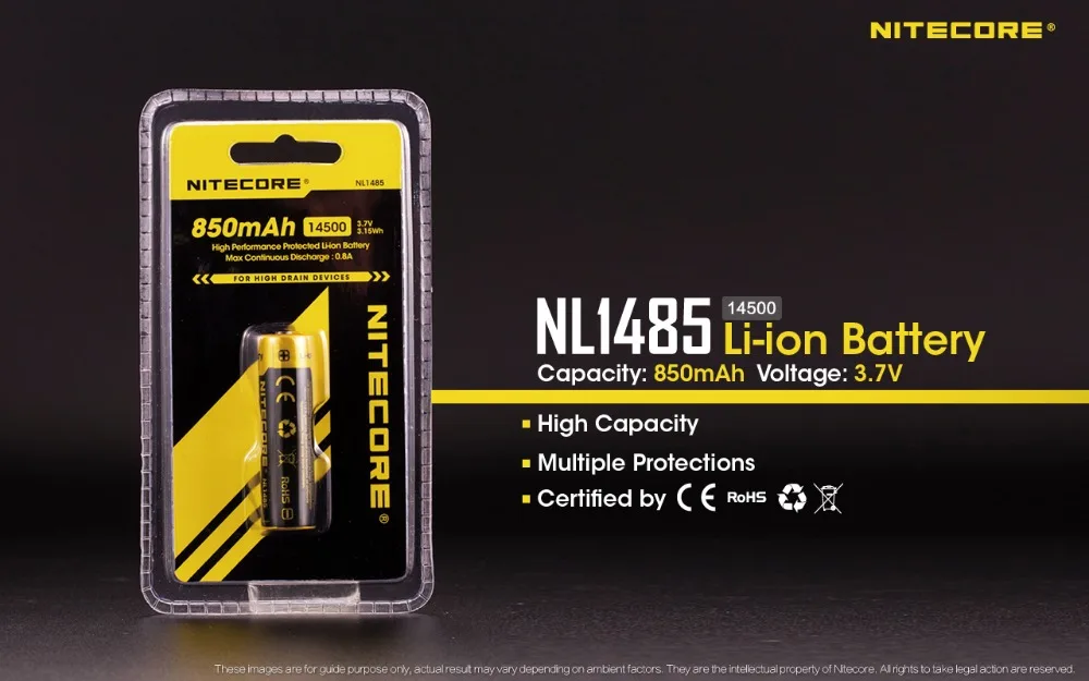 Аккумуляторные литий ионные батарейки NiteCore NL1485 14500 3 7 в 850 мАч|Перезаряжаемые