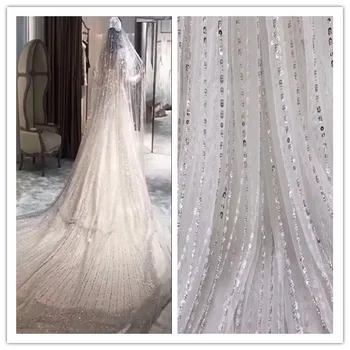 

2018 Luxury Nigerian Laces Fabrics High Quality African Laces Fabric For Wedding Dress White Birdal French Tulle Lace With Beads