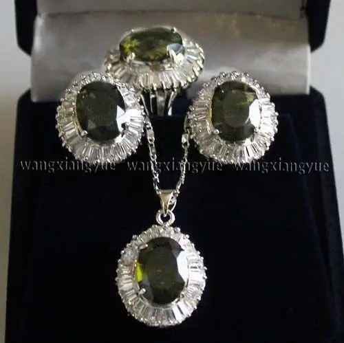 

Free shipping Faceted Peridot Link Earrings /Ring / Necklace Pendant 18" set