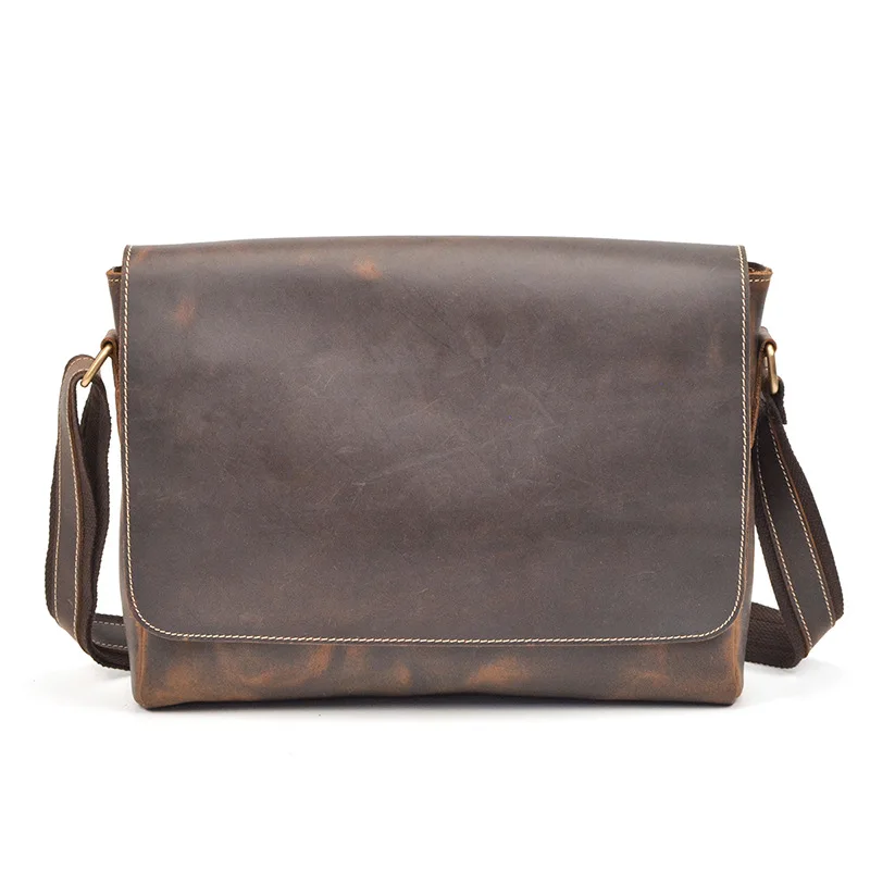 BJYL الرجعية مجنون الحصان الجلود الرجال حقيبة كتف جلد طبيعي Crossbody رفرف مشبك محمول حقيبة أعمال حقيبة ساعي